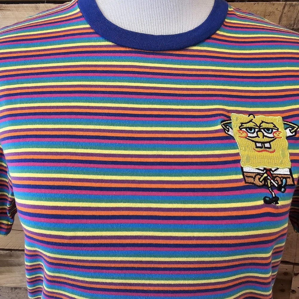 SpongeBob Squarepants rainbow stripe t-shirt Size S - Picture 2 of 5
